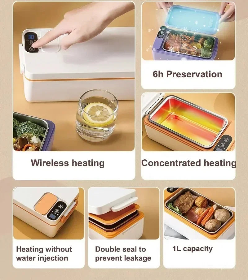 1L Portable USB Electric Lunch Box Camping Heated Insulated Lunch Box Rechargeable Heated Unplugged Rice Cooker Office Lunch Box