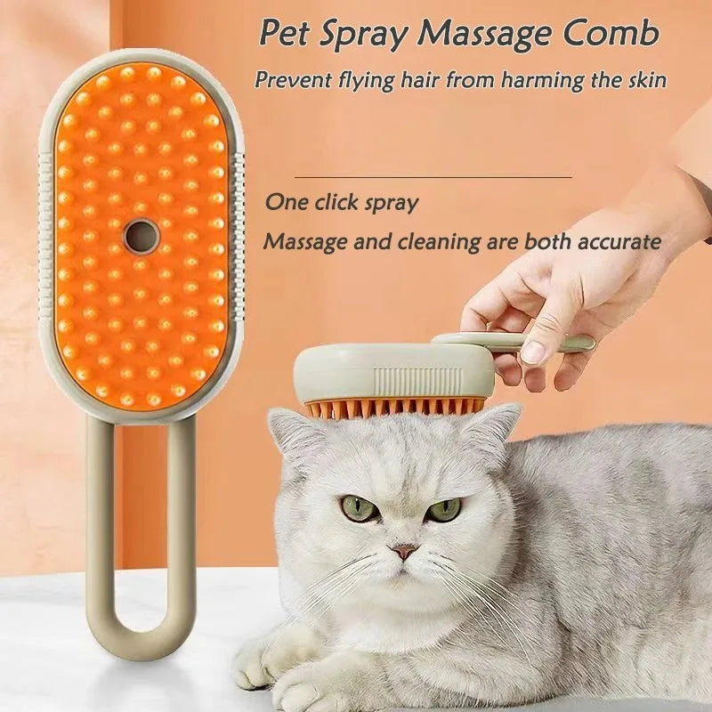 3In1 Cat Dog Pet Spray Massage Brush One Button Steam Spray Folding Rotatable Grooming tool Hair Bath Hair Removal Brush Comb